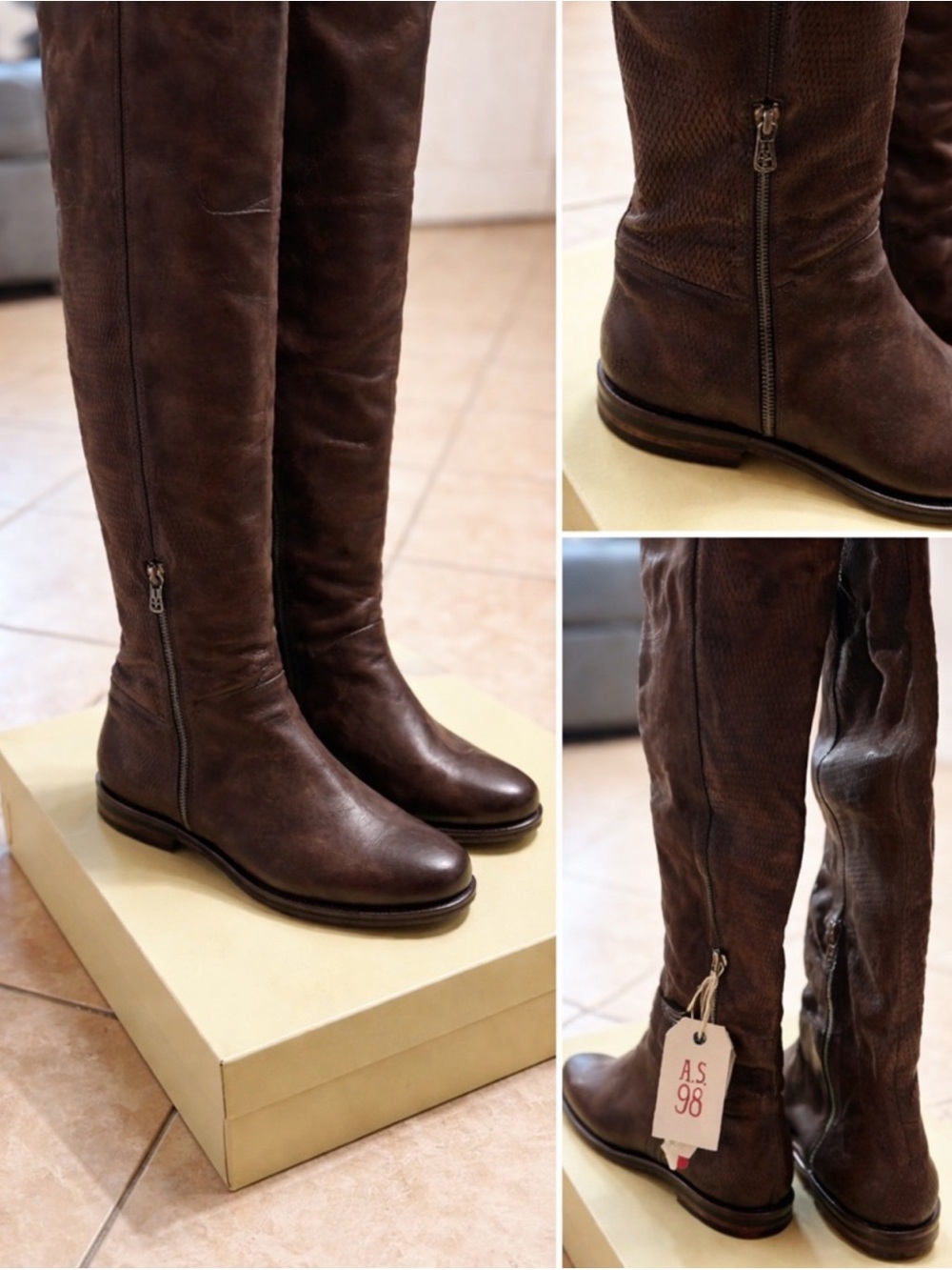 A.S.98 Women's Over-the-Knee Brown Leather Zip Boots